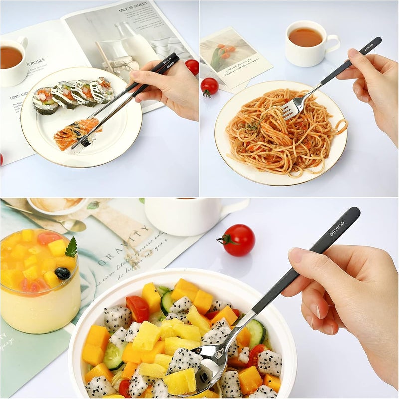 DEVICO Portable Travel Utensils with Case, Reusable Camping Silverware for Lunch, 18/8 Stainless Steel Cutlery Set (Black) - Image 3